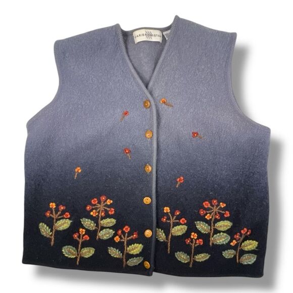 Vintage Marisa Christina 100% Wool Embroidered Sweater Vest Size Medium - Picture 1 of 5